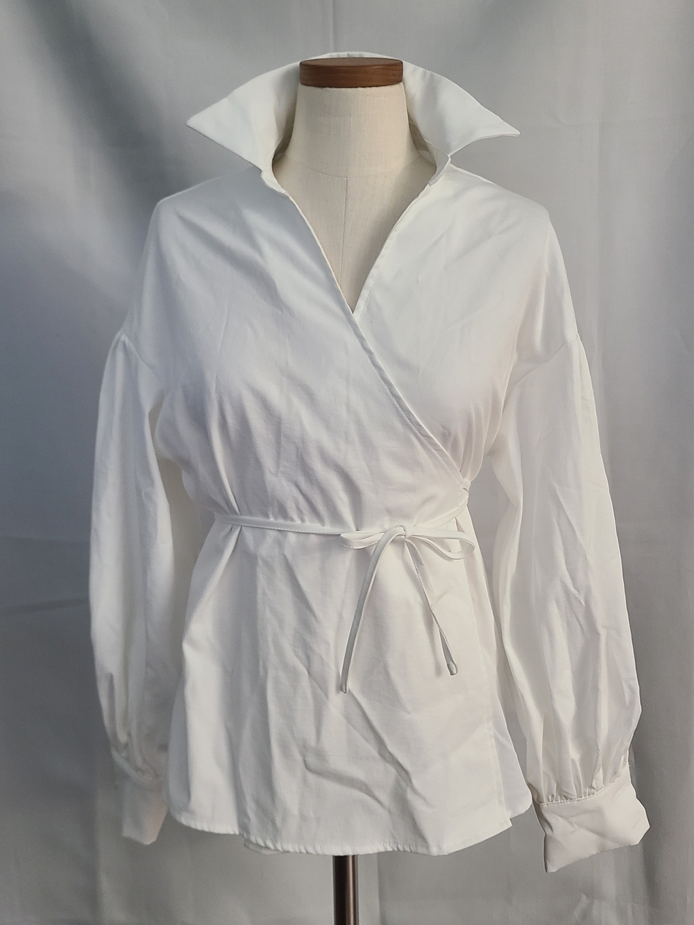 Unbranded Sz S White Balloon Sleeve Stretchy Work Career Office Wrap Blouse
